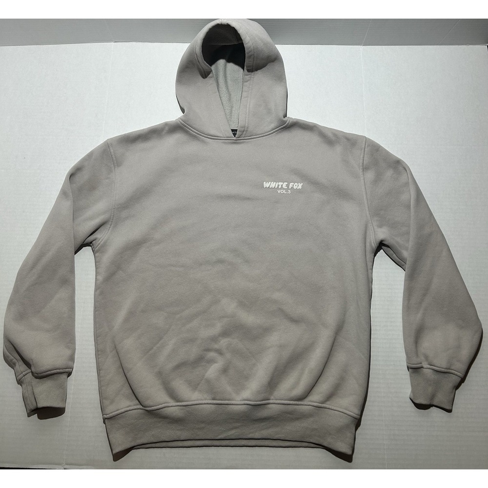 White Fox Hoodie Womens Medium Grey Vol.3 Pullover Fleece Sweatshirt Graphic EUC